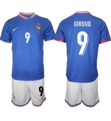 Men France 9 Olivier Giroud Blue 2024 25 Home Soccer Jersey Suit