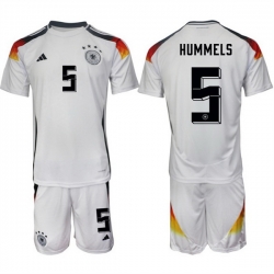 Men Germany 5 Hummels White 2024 25 Home Soccer Jersey Suit
