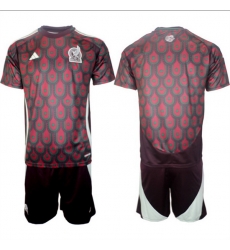 Men Mexico Team Blank 2024 25 Burgundy Home Soccer Jersey Suit