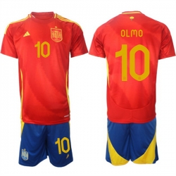 Men Spain Team 10 Olmo 2024 25 Red Home Soccer Jersey Suit