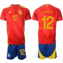 Men Spain Team 12 Joselu 2024 25 Red Home Soccer Jersey Suit