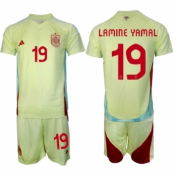 Men Spain Team 19 Lamine Yamal 2024 25 Yellow Away Soccer Jersey Suit