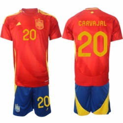 Men Spain Team 20 Dani Carvajal 2024 25 Red Home Soccer Jersey Suit