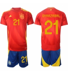 Men Spain Team 21 Mikel Oyarzabal 2024 25 Red Home Soccer Jersey Suit