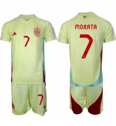 Men Spain Team 7 lvaro Morata 2024 25 Yellow Away Soccer Jersey Suit