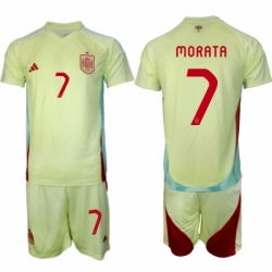 Men Spain Team 7 lvaro Morata 2024 25 Yellow Away Soccer Jersey Suit