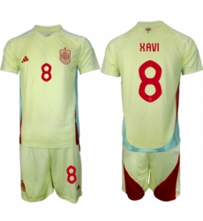 Men Spain Team 8 Xavi 2024 25 Yellow Away Soccer Jersey Suit