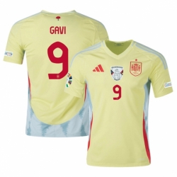 Men Spain Team 9 Gavi Yellow 2024 Away Soccer Jersey