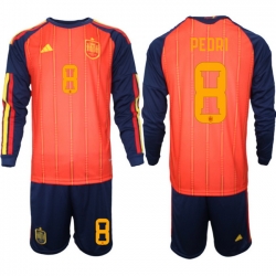 Spain 2026 FIFA World Cup Soccer Jersey Red LONG #8 PEDRI