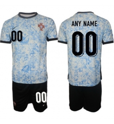 Men Portugal Team Custom 2024 25 White Blue Away Soccer Jersey Suit