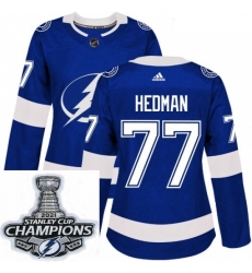 Women Adidas Tampa Bay Lightning 77 Victor Hedman Authentic Royal Blue Home NHL Stitched 2021 Stanley Cup Champions Patch Jersey Women Adidas Tampa Bay Lightning 77 Victor Hedman Authentic Royal Blue Home NHL Stitched 2021 Stanley Cup Champions Patch Jersey