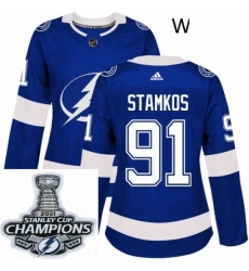 Women Adidas Tampa Bay Lightning 91 Steven Stamkos Authentic Royal Blue Home NHL Stitched 2021 Stanley Cup Champions Patch Jersey Women Adidas Tampa Bay Lightning 91 Steven Stamkos Authentic Royal Blue Home NHL Stitched 2021 Stanley Cup Champions Patch Jersey