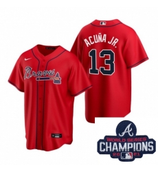 Men Nike Atlanta Braves 13 Ronald Acuna Jr Red Alternate Stitched Baseball Stitched MLB 2021 Champions Patch Jersey Men Nike Atlanta Braves 13 Ronald Acuna Jr Red Alternate Stitched Baseball Stitched MLB 2021 Champions Patch Jersey