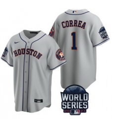 Men Houston Astros 1 Carlos Correa 2021 Gray World Series Cool Base Stitched Baseball Jersey Men Houston Astros 1 Carlos Correa 2021 Gray World Series Cool Base Stitched Baseball Jersey