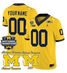 Men Women Youth Michigan Wolverines ACTIVE PLAYER Custom Yellow F U S E  CFP 2023 National Champions Patch Vapor Stitched Football Jersey
