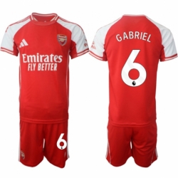 Men Arsenal FC 6 Gabriel Red 2025 Home Soccer Jersey Suit