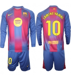 Men FC Barcelona 2026 Soccer Jerseys Red Long #10 LAMINE YAMAL