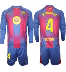 Men FC Barcelona 2026 Soccer Jerseys Red Long #4 R.ARAUJO