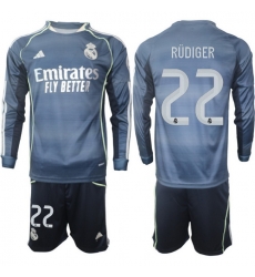 Men Real Madrid 2026 Soccer Jerseys DarkBlue Long #22 RUDIGER