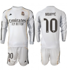 Men Real Madrid 2026 Soccer Jerseys White Long #10 MBAPPE
