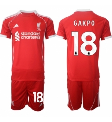 Men Liverpool 18 Cody Gakpo 2025 Red Home Soccer Jersey Suit