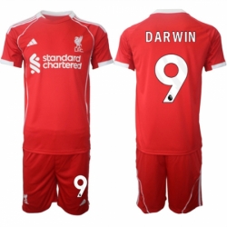 Men Liverpool 9 Darwin 2025 Red Home Soccer Jersey Suit