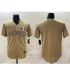 Men Mexico Baseball Blank Tan 2023 World Baseball Classic Stitched Jersey