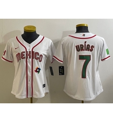 Women's Mexico Baseball #7 Julio Urias Number 2023 White World Classic Stitched Jersey9 Women's Mexico Baseball #7 Julio Urias Number 2023 White World Classic Stitched Jersey9