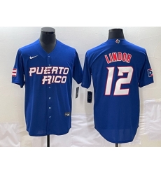 Men Puerto Rico Baseball 12 Francisco Lindor 2023 Royal World Baseball Classic Stitched Jersey Men Puerto Rico Baseball 12 Francisco Lindor 2023 Royal World Baseball Classic Stitched Jersey