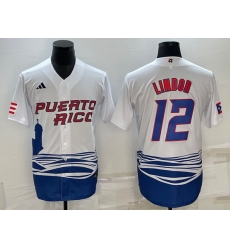 Men Puerto Rico Baseball 12 Francisco Lindor 2023 White World Baseball Classic Stitched Jersey Men Puerto Rico Baseball 12 Francisco Lindor 2023 White World Baseball Classic Stitched Jersey