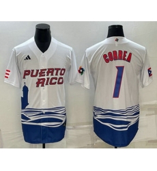 Men's Puerto Rico Baseball #1 Carlos Correa White 2023 World Baseball Classic Stitched Jerseys