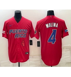Men's Puerto Rico Baseball #4 Yadier Molina Number 2023 Red World Baseball Classic Stitched Jerseys Men's Puerto Rico Baseball #4 Yadier Molina Number 2023 Red World Baseball Classic Stitched Jerseys