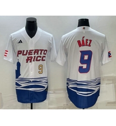 Men's Puerto Rico Baseball #9 Javier Baez Number White 2023 World Baseball Classic Stitched Jerseys Men's Puerto Rico Baseball #9 Javier Baez Number White 2023 World Baseball Classic Stitched Jerseys