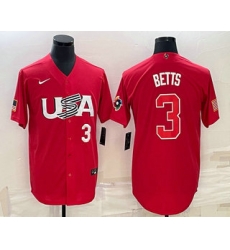Men USA Baseball #3 Mookie Betts Number 2023 Red World Classic Stitched Jerseys Men USA Baseball #3 Mookie Betts Number 2023 Red World Classic Stitched Jerseys