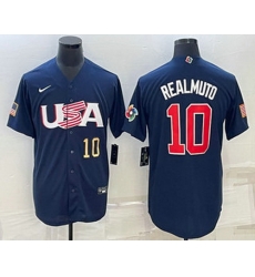 Men's USA Baseball #10 JT Realmuto Number 2023 Navy World Baseball Classic Stitched Jerseys Men's USA Baseball #10 JT Realmuto Number 2023 Navy World Baseball Classic Stitched Jerseys