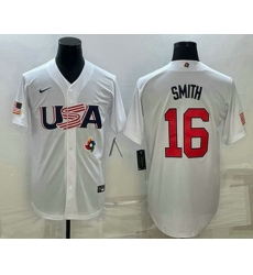 Men's USA Baseball #16 Will Smith 2023 White World Baseball Classic Stitched Jerseys Men's USA Baseball #16 Will Smith 2023 White World Baseball Classic Stitched Jerseys