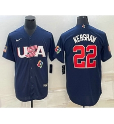 Men's USA Baseball #22 Clayton Kershaw 2023 Navy World Baseball Classic Stitched Jerseys Men's USA Baseball #22 Clayton Kershaw 2023 Navy World Baseball Classic Stitched Jerseys