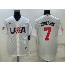 Men's USA Baseball #7 Tim Anderson 2023 White World Baseball Classic Stitched Jerseys Men's USA Baseball #7 Tim Anderson 2023 White World Baseball Classic Stitched Jerseys