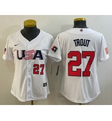 Womens USA Baseball #27 Mike Trout Number 2023 White World Classic Replica Stitched Jersey Womens USA Baseball #27 Mike Trout Number 2023 White World Classic Replica Stitched Jersey