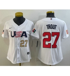 Women's USA Baseball #27 Mike Trout Number 2023 White World Classic Replica Stitched Jerseys Women's USA Baseball #27 Mike Trout Number 2023 White World Classic Replica Stitched Jerseys
