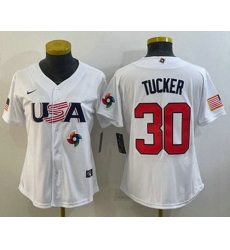 Women's USA Baseball #30 Kyle Tucker 2023 White World Classic Stitched Jerseys Women's USA Baseball #30 Kyle Tucker 2023 White World Classic Stitched Jerseys