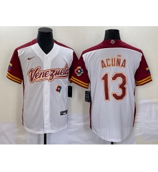 Men's Venezuela Baseball #13 Ronald Acuna Jr 2023 White Red World Classic Stitched Jersey Men's Venezuela Baseball #13 Ronald Acuna Jr 2023 White Red World Classic Stitched Jersey