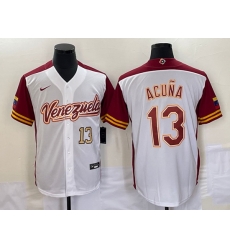 Men's Venezuela Baseball #13 Ronald Acuna Jr Number 2023 White Red World Classic Stitched Jerseys Men's Venezuela Baseball #13 Ronald Acuna Jr Number 2023 White Red World Classic Stitched Jerseys