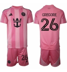 Men Inter Miami CF 26 Gregore 25 26 Pink Home Soccer Jersey Suit
