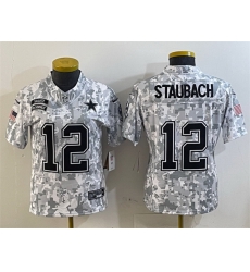 Women Dallas Cowboys 12 Roger Staubach 2024 F U S E Arctic Camo Salute To Service Limited Stitched Football Jersey