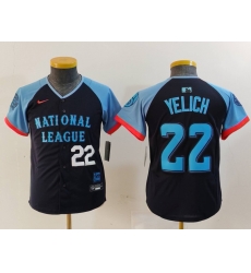 Youth National League 22 Christian Yelich Navy 2024 All Star Limited Stitched Baseball Jersey 2 Youth National League 22 Christian Yelich Navy 2024 All Star Limited Stitched Baseball Jersey 2