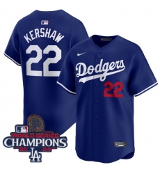 Men Nike Los Angeles Dodgers Clayton Kershaw #22 Blue Flex Base 2024 World Series Champions Stitched MLB Jersey Men Nike Los Angeles Dodgers Clayton Kershaw #22 Blue Flex Base 2024 World Series Champions Stitched MLB Jersey