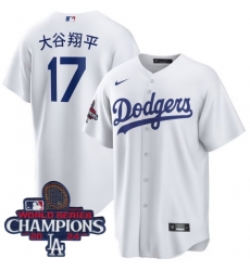 Men Nike Los Angeles Dodgers Shohei Ohtani #17 White Cool Base 2024 World Series Champions Stitched MLB Jersey Men Nike Los Angeles Dodgers Shohei Ohtani #17 White Cool Base 2024 World Series Champions Stitched MLB Jersey