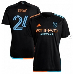 Men's New York City FC Tayvon Gray adidas Black 2024 24 7 Kit Replica Player Jersey