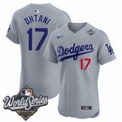 Men Los Angeles Dodgers 17 Shohei Ohtani 2025 World Series Cool Base Stitched Baseball Jersey Gray
